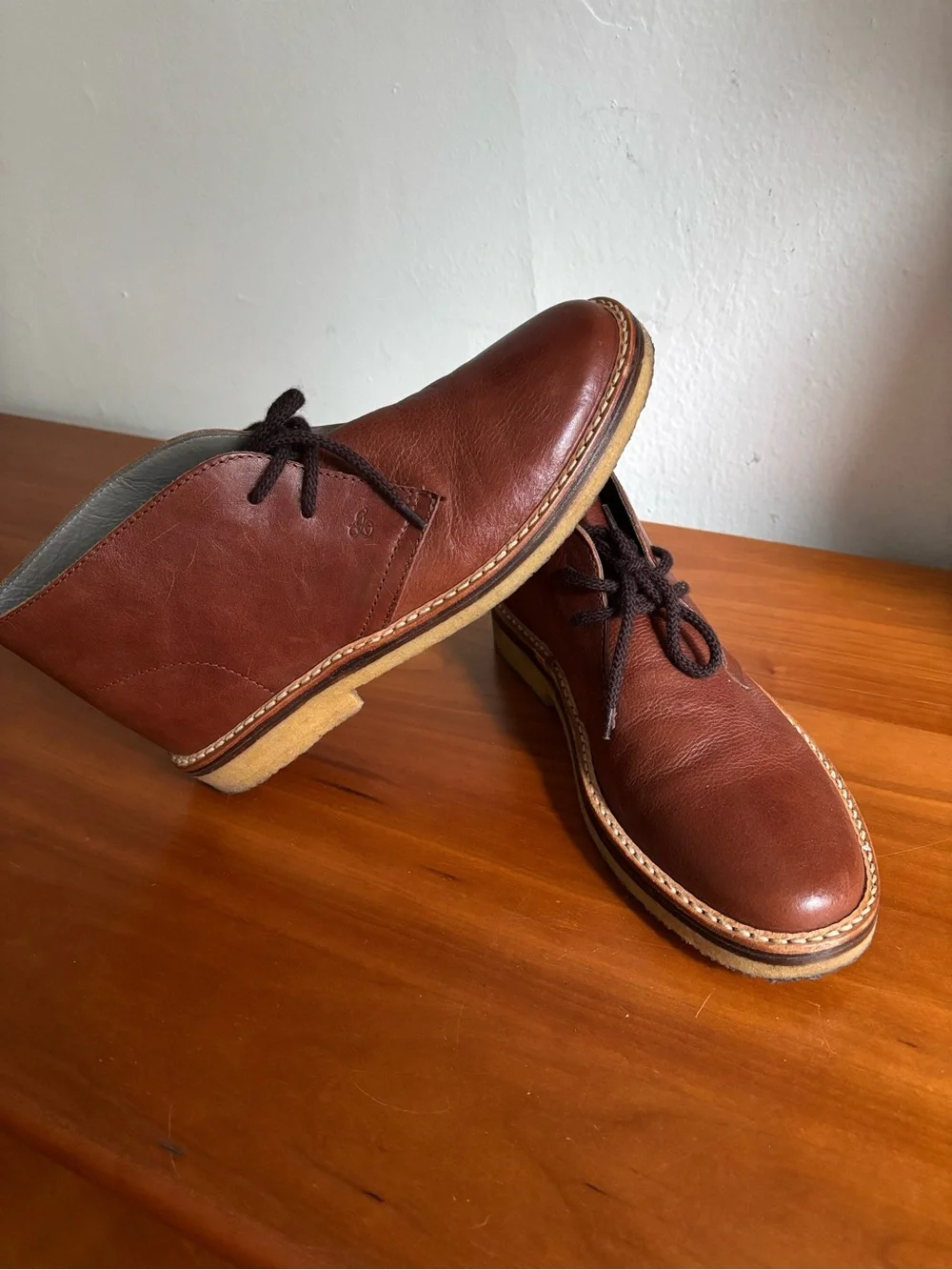 Canali Light Brown Leather Men's Chukka Boots Made in Italy Size 41